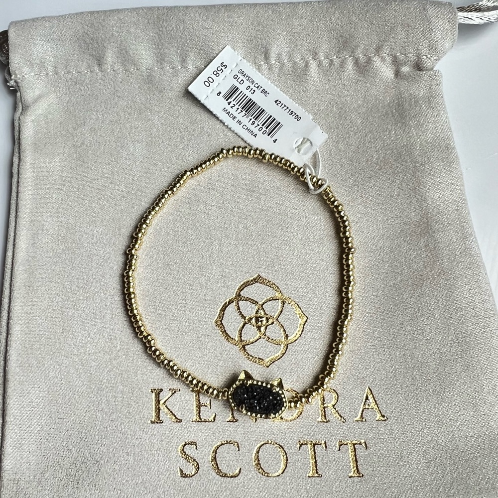 Limited edition Kendra Scott Grayson cat brac in gold with black drusy stone